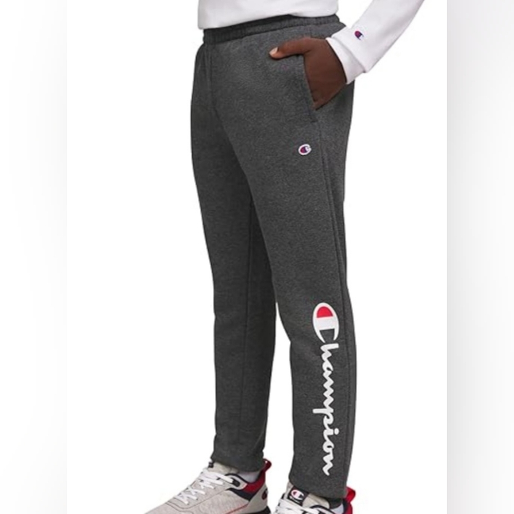 Champion Kids Charcoal Grey Fleece Jogger Sweatpants Big Logo Size Large L